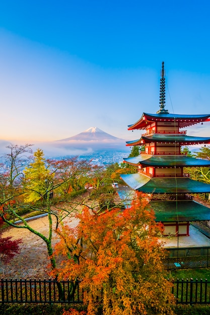 beautiful landscape mountain fuji with chureito pagoda around maple leaf tree autumn season_74190 9895